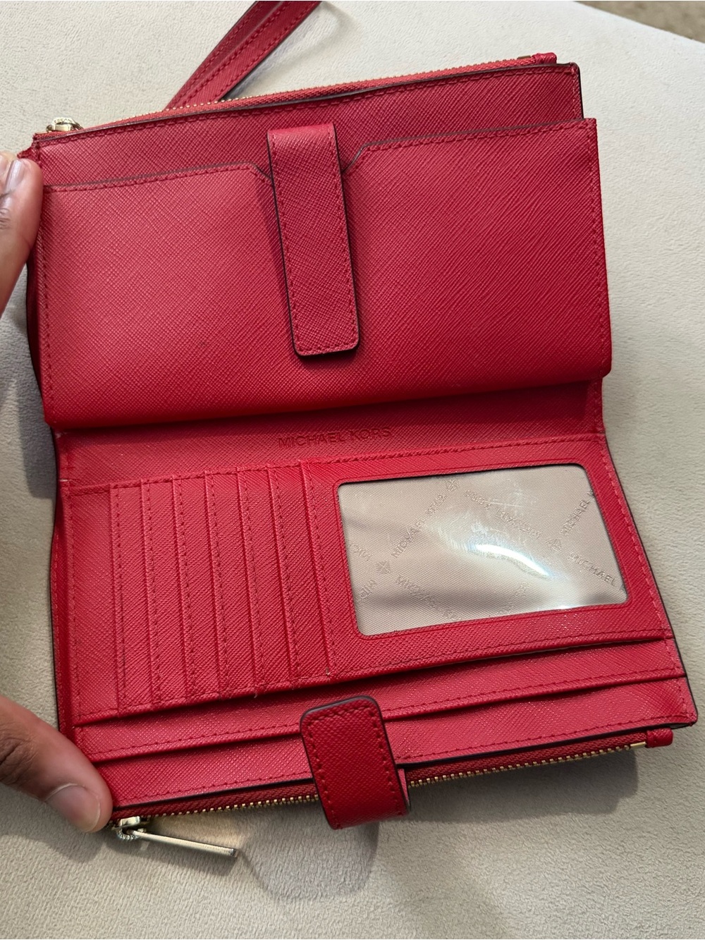 Michael Kors Red Wristlet Clutch with Gold Logo - Picture 3 of 5